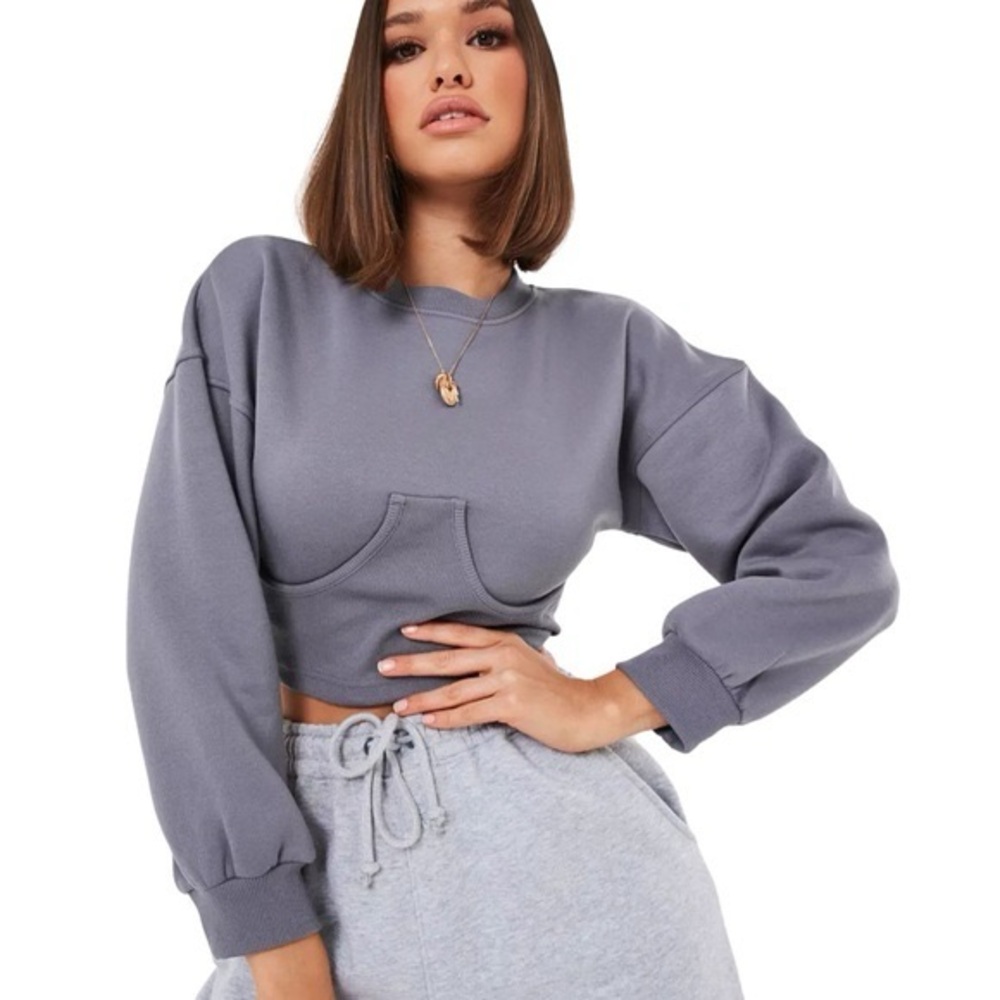 Missguided Gray Corset Sweatshirt